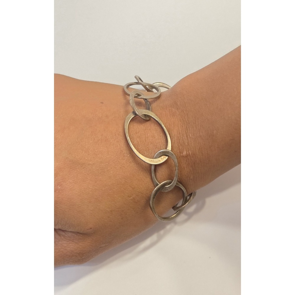 Vintage Taxco Large Link Sterling Silver Bracelet Signed‎ TE-31 Box Clasp 8" 925